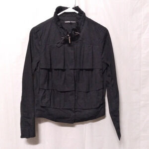 🦋 Chaus Sport Tiered Ruffle Jacket Black Zip Front Size Small